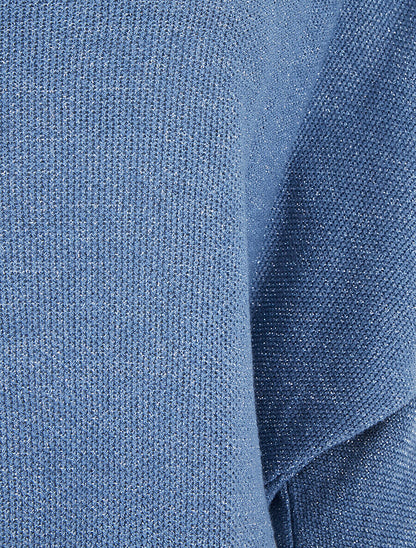 Pull en maille pailletée à manches chauves-souris - Bleu - 3