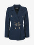 Blazer mi-long boutonné et ceinturé - Marine - 4