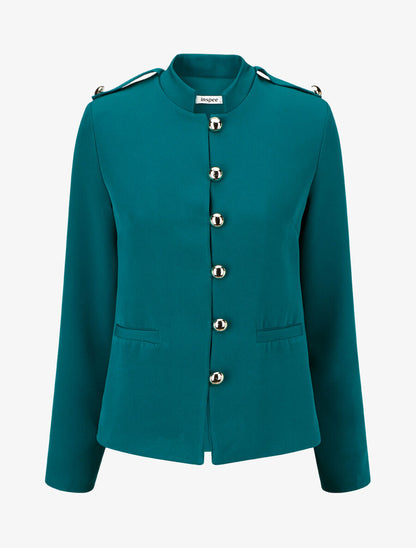 Blazer uni mi-long boutonné - Bleu canard - 1