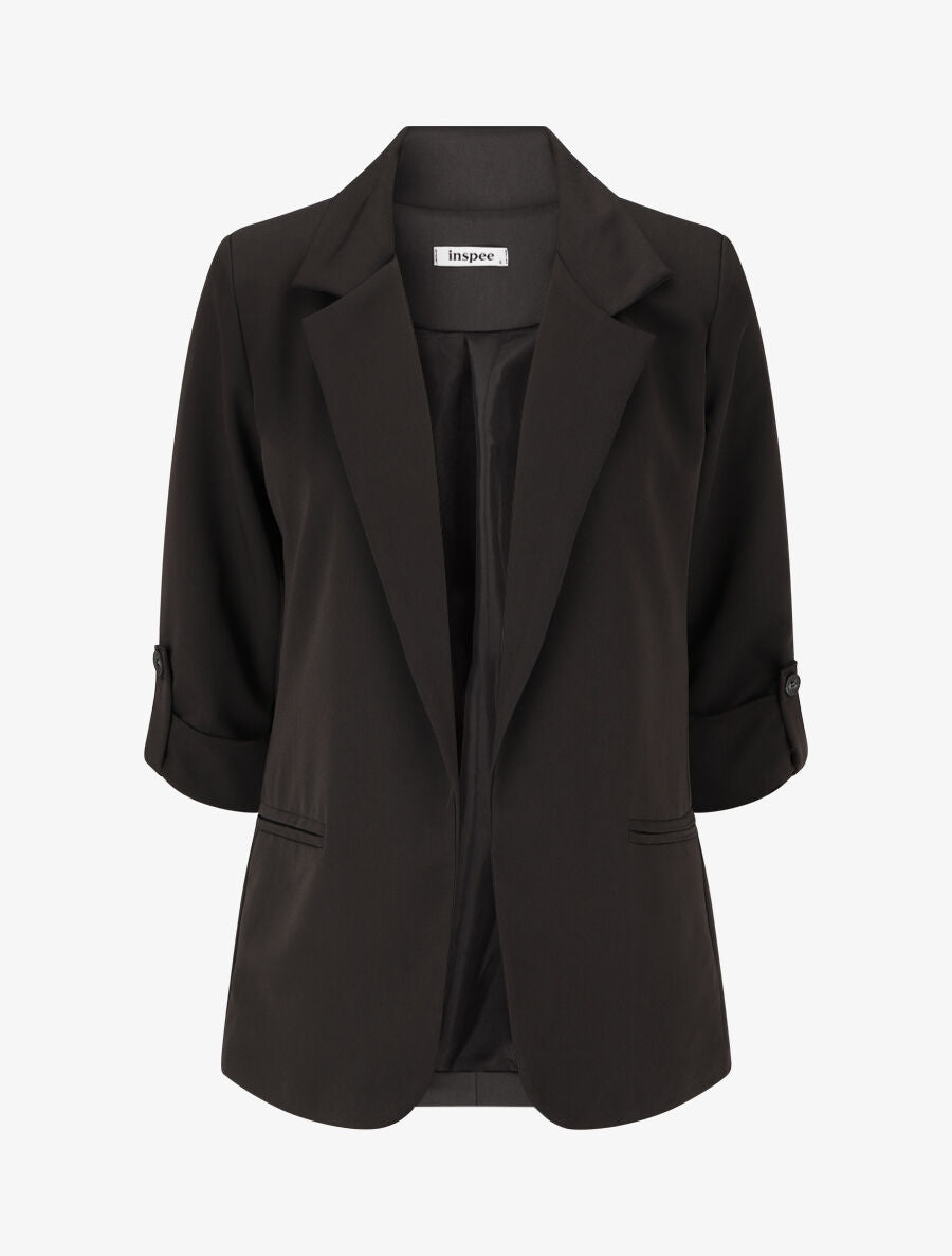 Blazer mi-long à manches à revers - Noir - 4