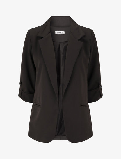 Blazer mi-long à manches à revers - Noir - 4