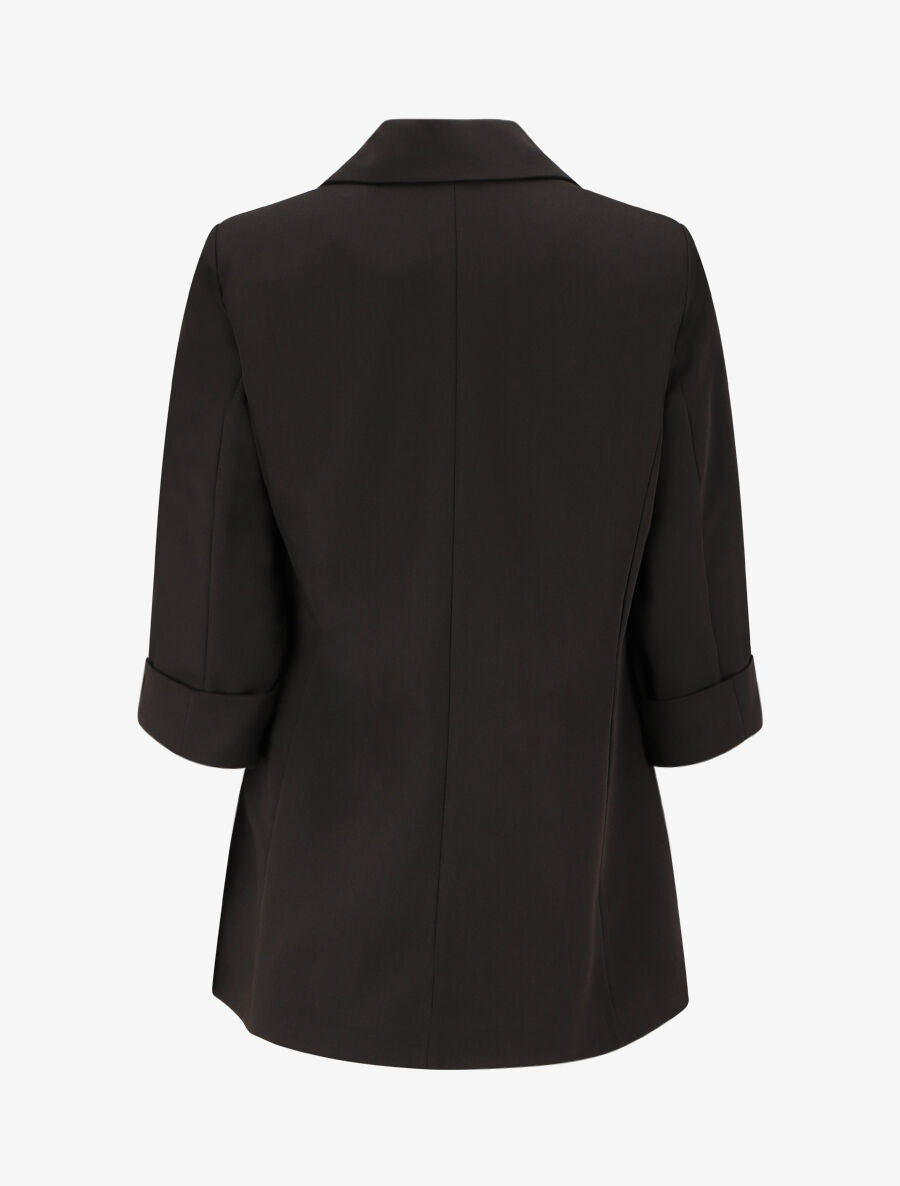 Blazer mi-long à manches à revers - Noir - 2