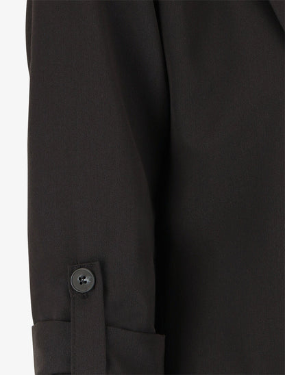 Blazer mi-long à manches à revers - Noir - 3