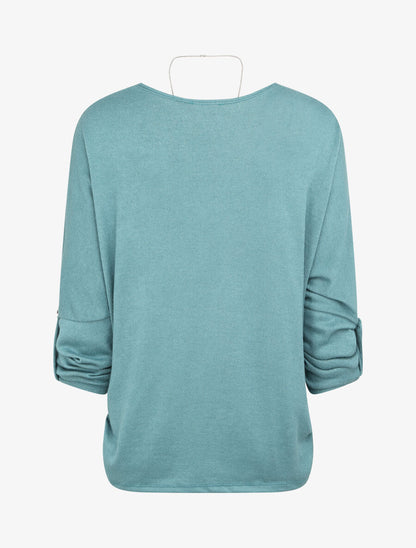Pull fin oversize manches 3/4 - Bleu - 2