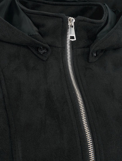 Veste en suédine zippée à capuche - Noir - 3