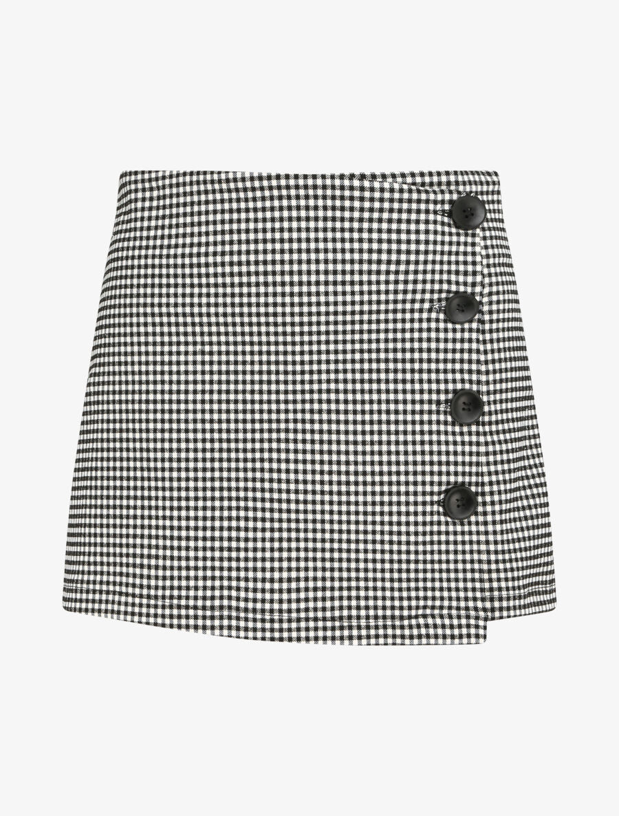 Jupe culotte coupe droite imprimé carreaux - Noir - 1