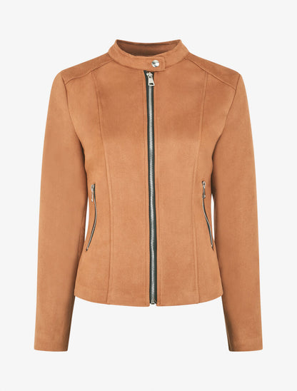 Veste en suédine zippée - Camel - 4