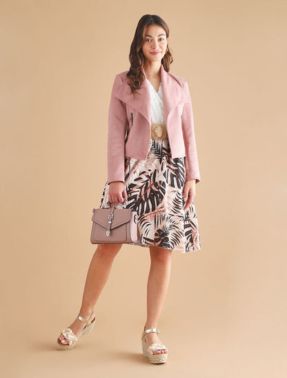 Veste en suédine à pans asymétriques - Rose - 4