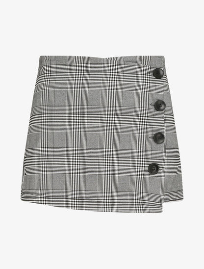 Jupe culotte coupe droite imprimé tartan - Noir - 1