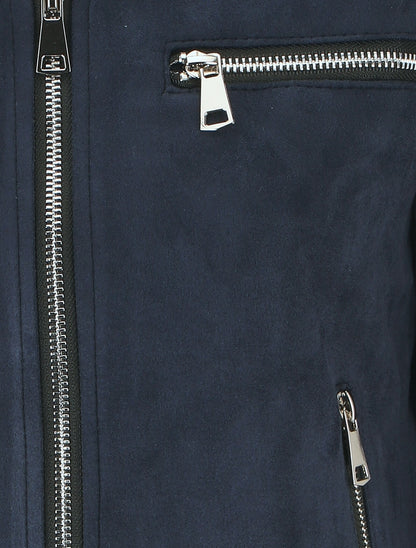 Veste en suédine à poches zippées - Marine - 3
