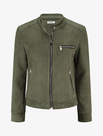 Veste en suédine à poches zippées - Kaki - 1