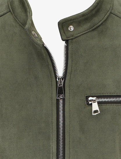 Veste en suédine à poches zippées - Kaki - 3