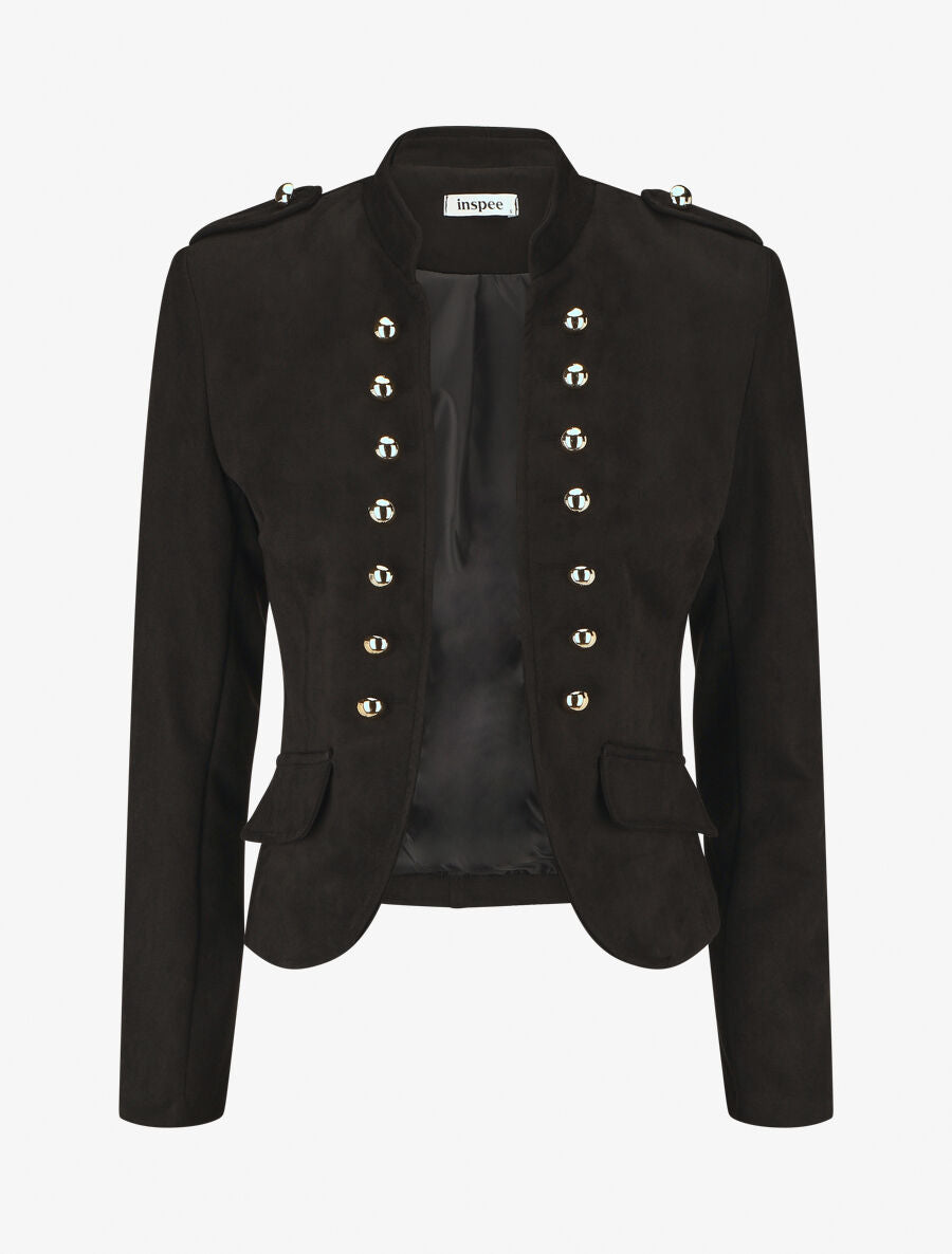Veste en suédine à boutons décoratifs - Noir - 4