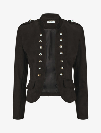 Veste en suédine à boutons décoratifs - Noir - 4