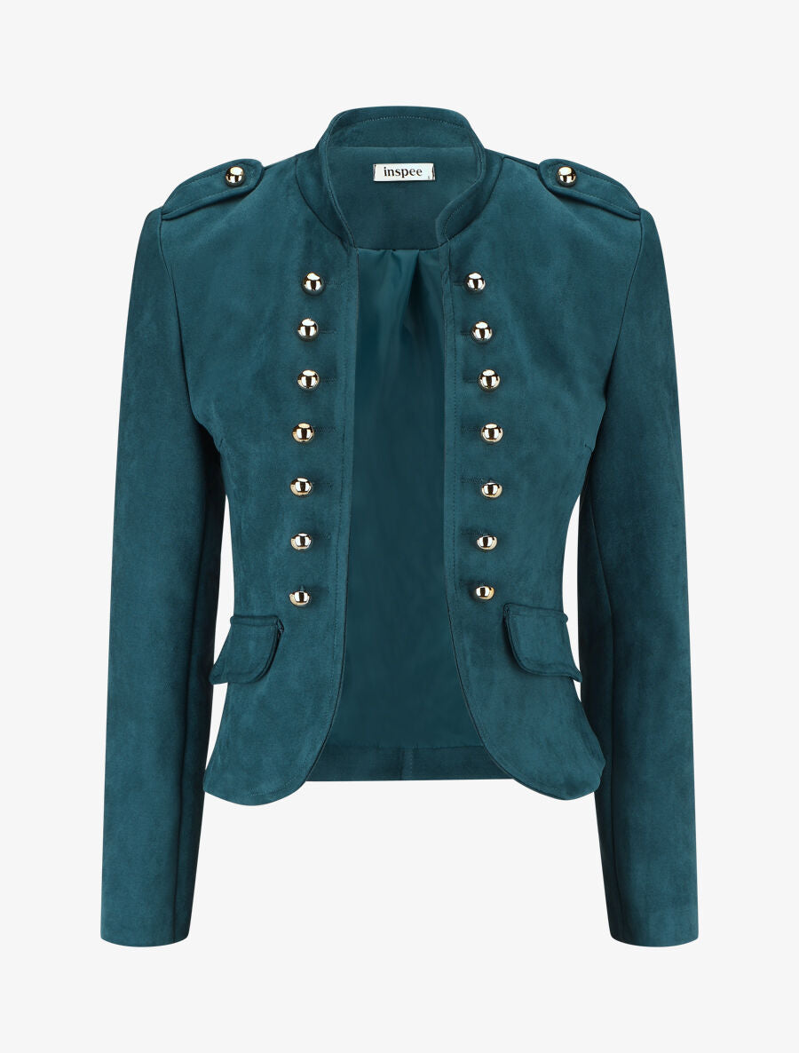 Veste en suédine à boutons décoratifs - Bleu canard - 1
