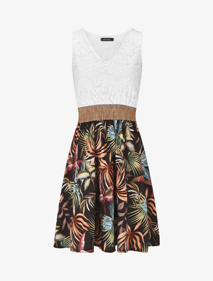 Robe bi-matière imprimé tropical - Noir - 5