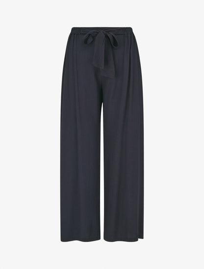 Pantalon ample et fluide taille haute élastiquée - Marine - 1