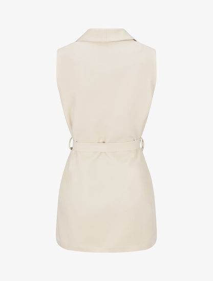 Blazer long uni sans manches - Beige - 2