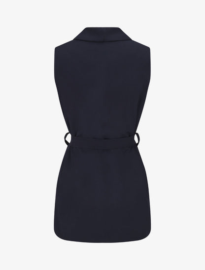 Blazer long uni sans manches - Marine - 2