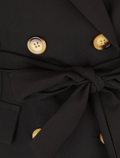 Blazer long uni ceinturé - Noir - 3
