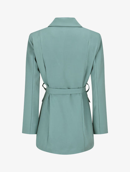 Blazer long uni ceinturé - Vert d&