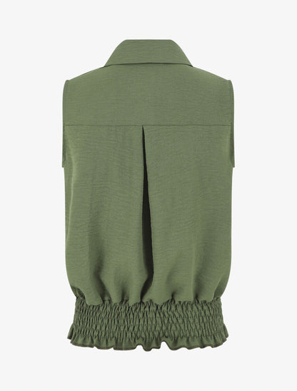 Chemise uni sans manches à bord élastiqué - Kaki - 2