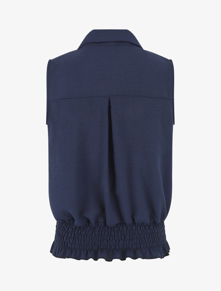 Chemise uni sans manches à bord élastiqué - Marine - 2