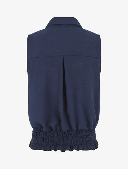 Chemise uni sans manches à bord élastiqué - Marine - 2