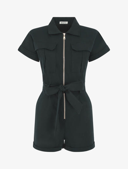 Combishort uni ceinturé et zippé - Noir - 4