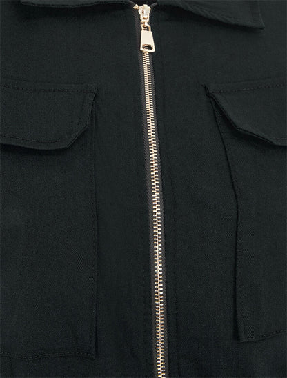 Combishort uni ceinturé et zippé - Noir - 3