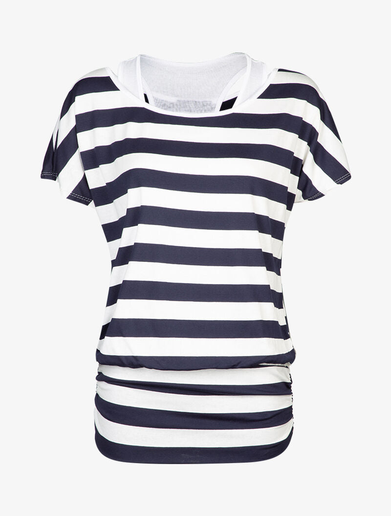 Top marinière coupe boule à débardeur intégré - Marine - 3