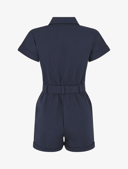Combishort uni ceinturé et zippé - Marine - 2