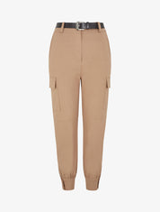 Pantalon cargo élastiqué uni - Camel - 1