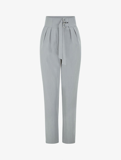 Pantalon droit uni à double passants - Gris - 1