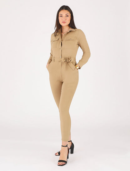 Combinaison stretch coupe slim - Beige foncé - 4