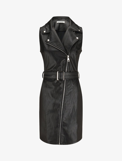 Robe en simili à fermeture zippée et ceinturée - Noir - 1