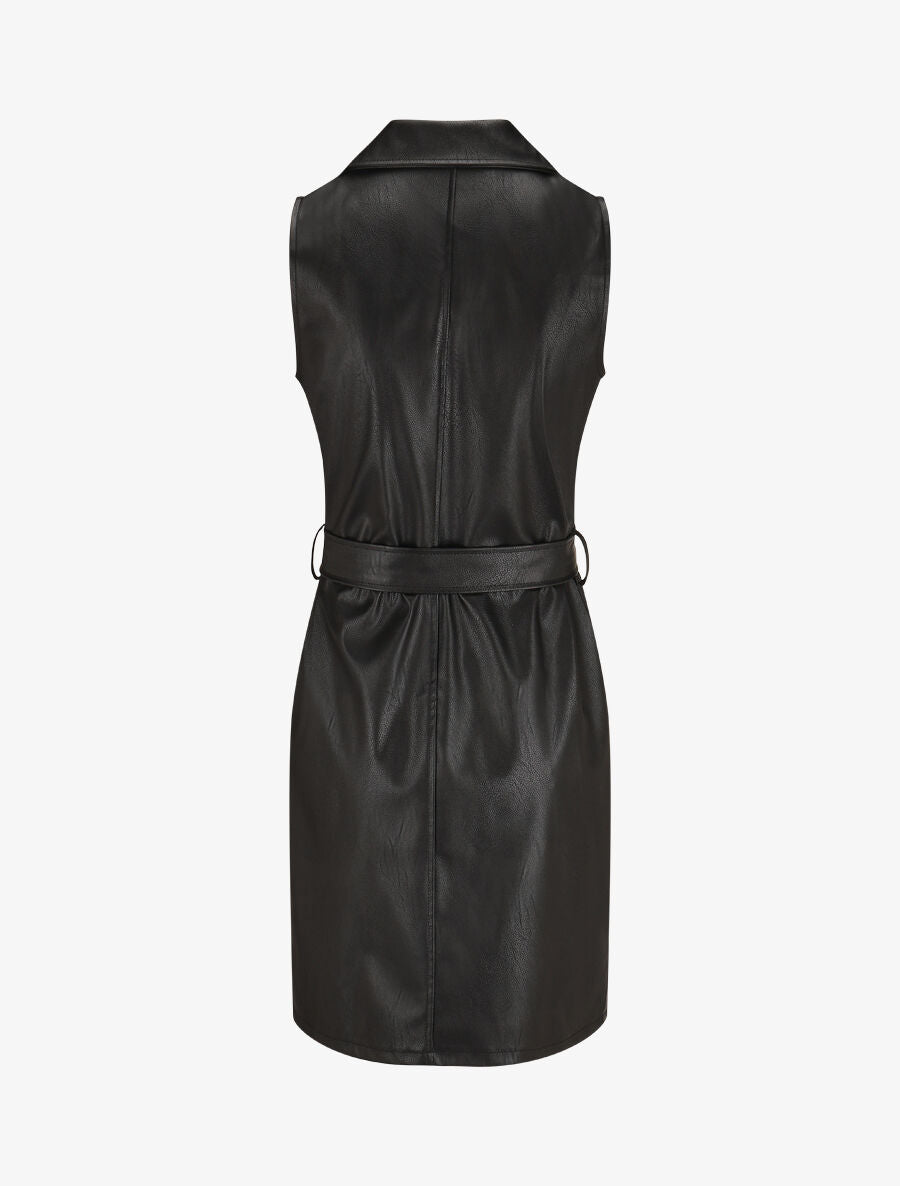Robe en simili à fermeture zippée et ceinturée - Noir - 2