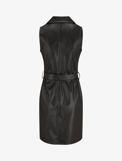 Robe en simili à fermeture zippée et ceinturée - Noir - 2