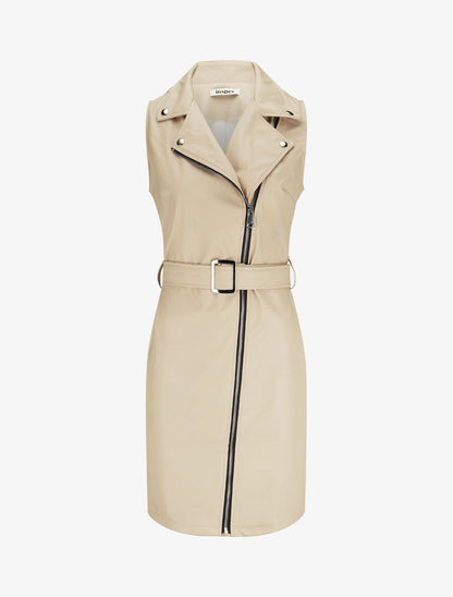 Robe en simili à fermeture zippée et ceinturée - Beige - 1