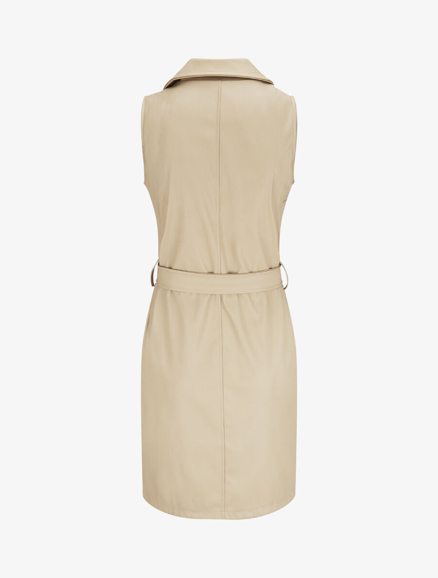 Robe en simili à fermeture zippée et ceinturée - Beige - 2