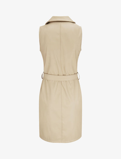Robe en simili à fermeture zippée et ceinturée - Beige - 2