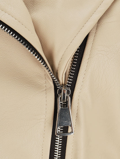 Robe en simili à fermeture zippée et ceinturée - Beige - 3