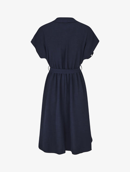 Robe mi-longue élastiquée - Marine - 2