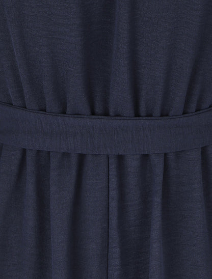 Robe mi-longue élastiquée - Marine - 3