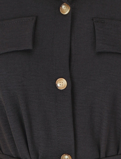 Robe chemise à manches retroussables - Noir - 3