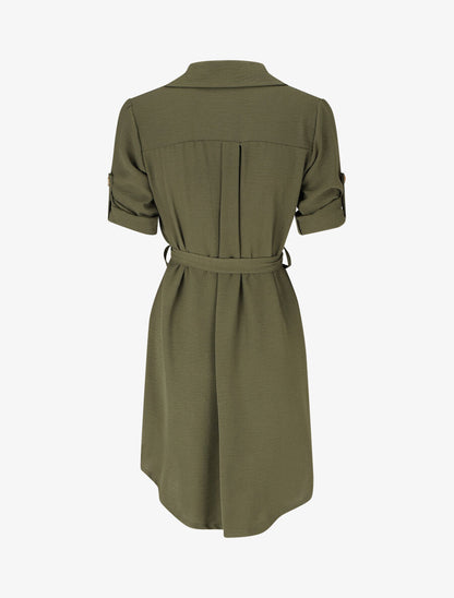 Robe chemise à manches retroussables - Kaki - 2