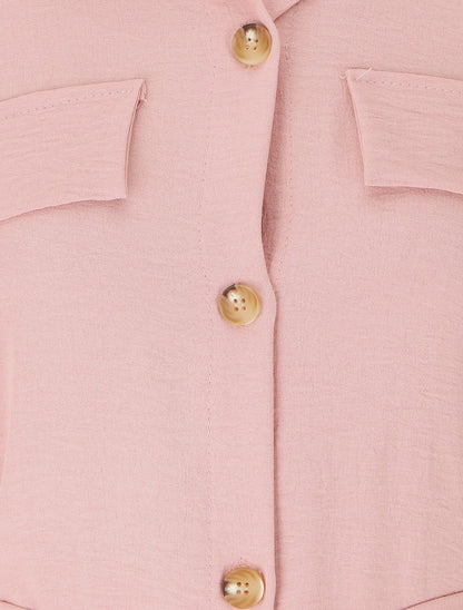 Robe chemise à manches retroussables - Rose - 3