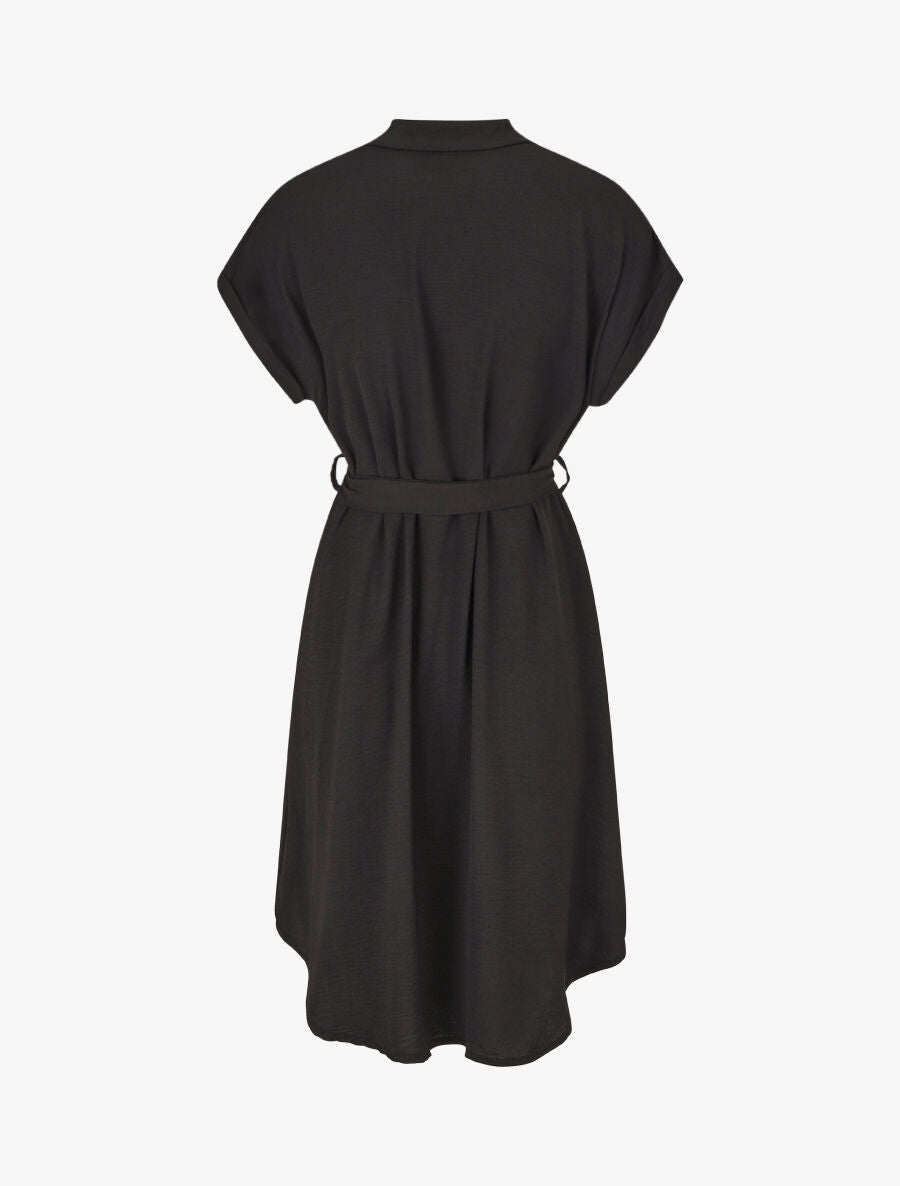 Robe chemise unie ceinturée - Noir - 2