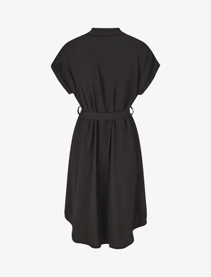 Robe chemise unie ceinturée - Noir - 2