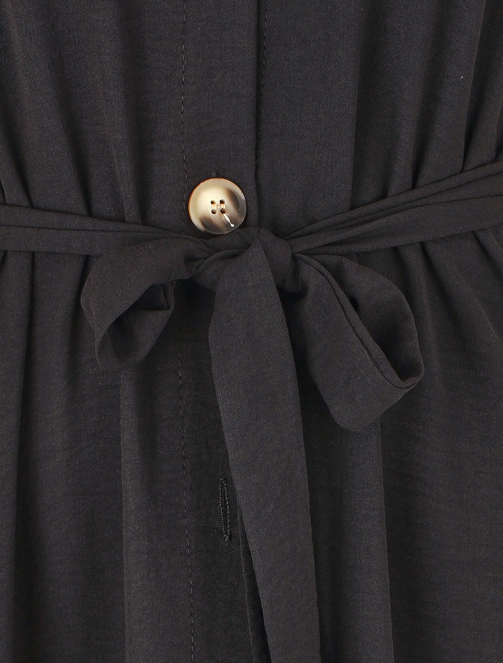 Robe chemise unie ceinturée - Noir - 3